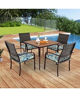 5 Pcs Patio Dining Set with Wood-Plastic Tabletop & Umbrella Hole for Backyard