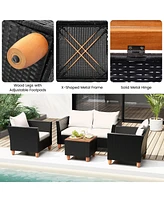 Gymax 4 Piece Outdoor Conversation Set Patio Cushioned Chairs w/ Storage Coffee Table