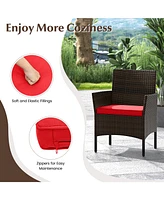 4 Piece Patio Rattan Conversation Set with Cozy Seat Cushions