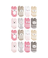 Hudson Baby Cotton Rich Baby Terry Socks 16-Pack, Pink Girl Woodland, 0-6 Months