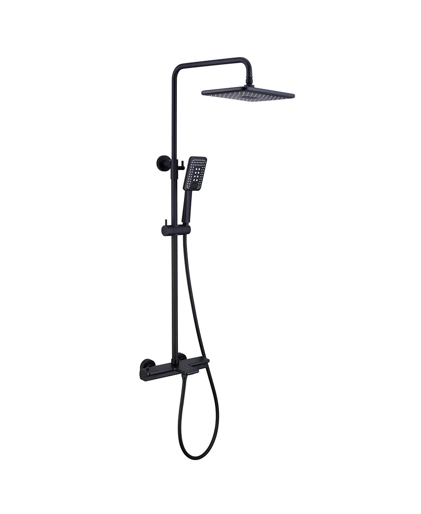 Thermostatic rain shower faucet Exposed Wall Mount Handheld Shower Set, Matte Black