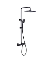 Thermostatic rain shower faucet Exposed Wall Mount Handheld Shower Set, Matte Black