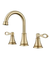 2-Handle Bathroom Sink Faucet with Drain Assembly and Supply Hose Lavatory Mixer Double Handle Tap Deck Mounted, Brushed Gold