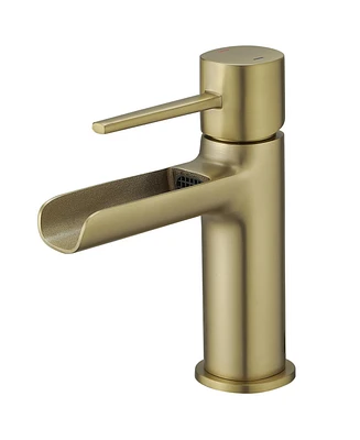 Waterfall Single Handle Hole Modern Bathroom Faucet Drip-Free Lavatory Rv Sink Brushed Gold