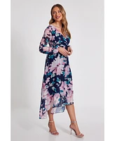 Quiz Women's Floral Chiffon Glitter Long Sleeve Maxi Dress