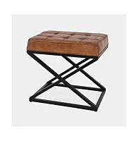 Global Archive Distressed Genuine Leather Ottoman Stool