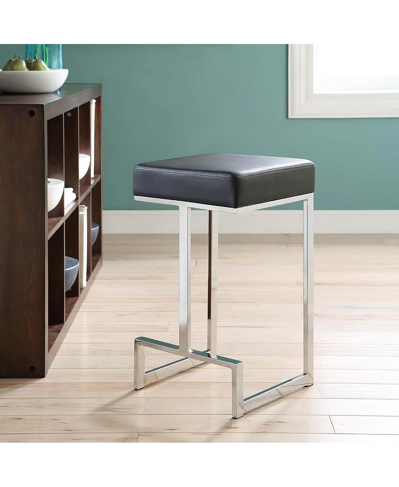 Lovmor Black and Chrome Upholstered Counter Height Stool