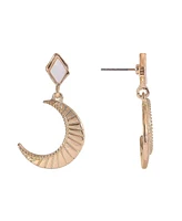 Rachel Rachel Roy Gold Tone Textured Moon Drop Earrings with Mop Accents