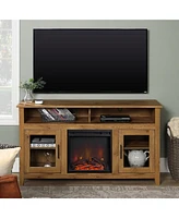 Tv Stand with Electric Fireplace Classic Glass-Door Tall for TVs up to 65 Inches, Barnwood