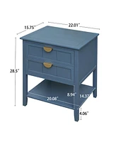 Side Table with 2 Drawers Nightstands Modern Bedside Table End Table with 3 Tiers Storage Space for Living Room Small Coffee Table