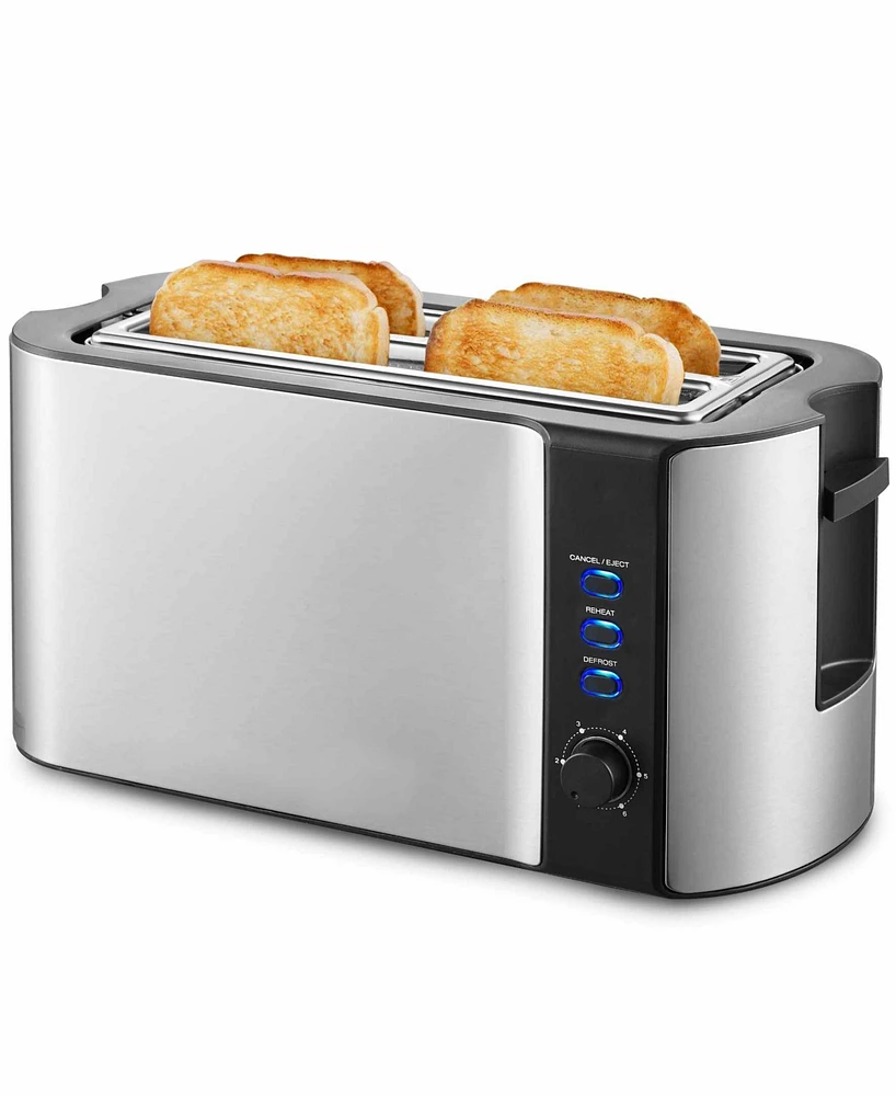 Elite Cuisine 4-Slice Stainless Steel Long Slot Toaster