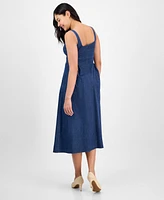 Anne Klein Women's Front-Pleated Square-Neck Midi Dress