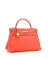 Pre-Owned Hermes Kelly 32 Handbag Orange Togo with Gold Hardware