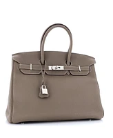 Pre-Owned Hermes Birkin 35 Handbag Grey Togo with Palladium Hardware