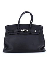 Pre-Owned Hermes Birkin 35 Handbag Black Clemence with Palladium Hardware