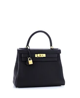 Pre-Owned Hermes Kelly 28 Handbag Black Togo with Gold Hardware