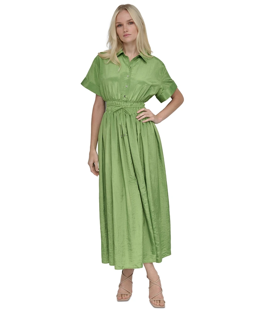 Dkny Petite Textured Drawstring-Waist Shirtdress