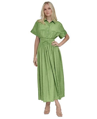 Dkny Petite Textured Drawstring-Waist Shirtdress