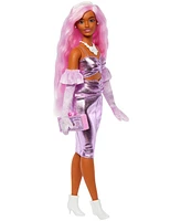 Barbie Deluxe Style Doll 1 in Glossy Pink Barbiecore Dress with Velvet Gloves, Pink Hair