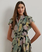 Lauren Ralph Women's Floral Belted Georgette Shirtdress