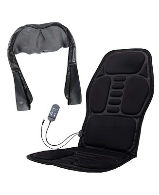 Pursonic Ultimate Home & Office Massage Bundle 3D Shiatsu Heating Back & Neck Massager and Chair Cushion with Heat & Vibration for Full-Body Relaxatio