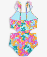 Breaking Waves Big Girls Flower Sunset Flutter-Strap Cut-Out One-Piece Swimsuit