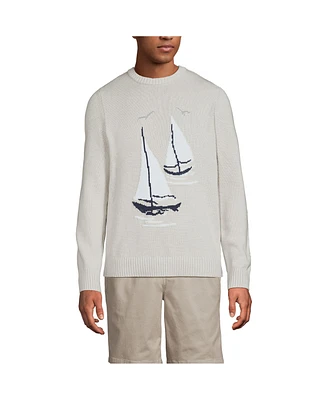 Lands' End Men's Long Sleeve Drifter Sailboats Sweater