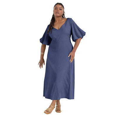 June + Vie Plus Puff-Sleeve Babydoll Maxi Dress