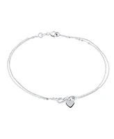 Bling Jewelry Romantic Love Knot Heart Layered Anklet Ankle Bracelet Double Chain Silver 9 Inch