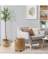 Casafield Rolling Storage Basket - Natural, Handwoven Hyacinth Rolling Hamper with Lid, Storage Bin on Wheels for Living Room, Bathroom, Laundry