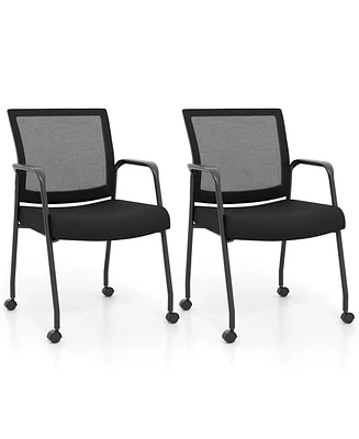 2-Piece Office Guest Chairs on Wheels with Armrests Comfortable and Mobile Seating for Reception or Conference Rooms