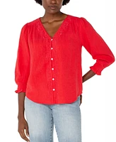 Liverpool Los Angeles Women's 3/4 Sleeve Embroidered Top