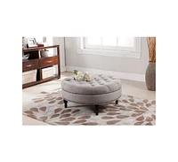 Baxton Studio Palfrey Beige Linen Modern Tufted Ottoman