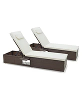 Patio Chaise Lounge Set of 2 with Backrest Seat Cushion and Headrest