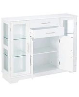 Kings Brand Furniture Santi 4-Door Buffet Display Cabinet, White