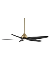 60" Lotus Bay Modern Indoor Outdoor Ceiling Fan 5 Blade Led Light Remote Control Brass Finish Black Blades Bedroom Patio Living Room Kitchen Porch Dam