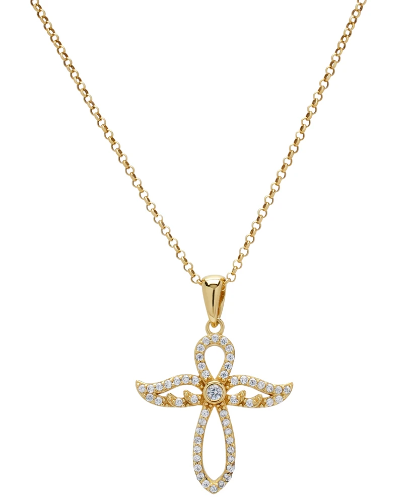 Lab Grown White Sapphire Angel Pendant Necklace (1/2 ct. t.w.) in 14k Gold over Sterling Silver, 18"