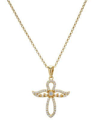 Lab Grown White Sapphire Angel Pendant Necklace (1/2 ct. t.w.) in 14k Gold over Sterling Silver, 18"