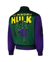 Chalk Line Men's Green The Incredible Hulk Quilted Satin Full-Snap Jacket