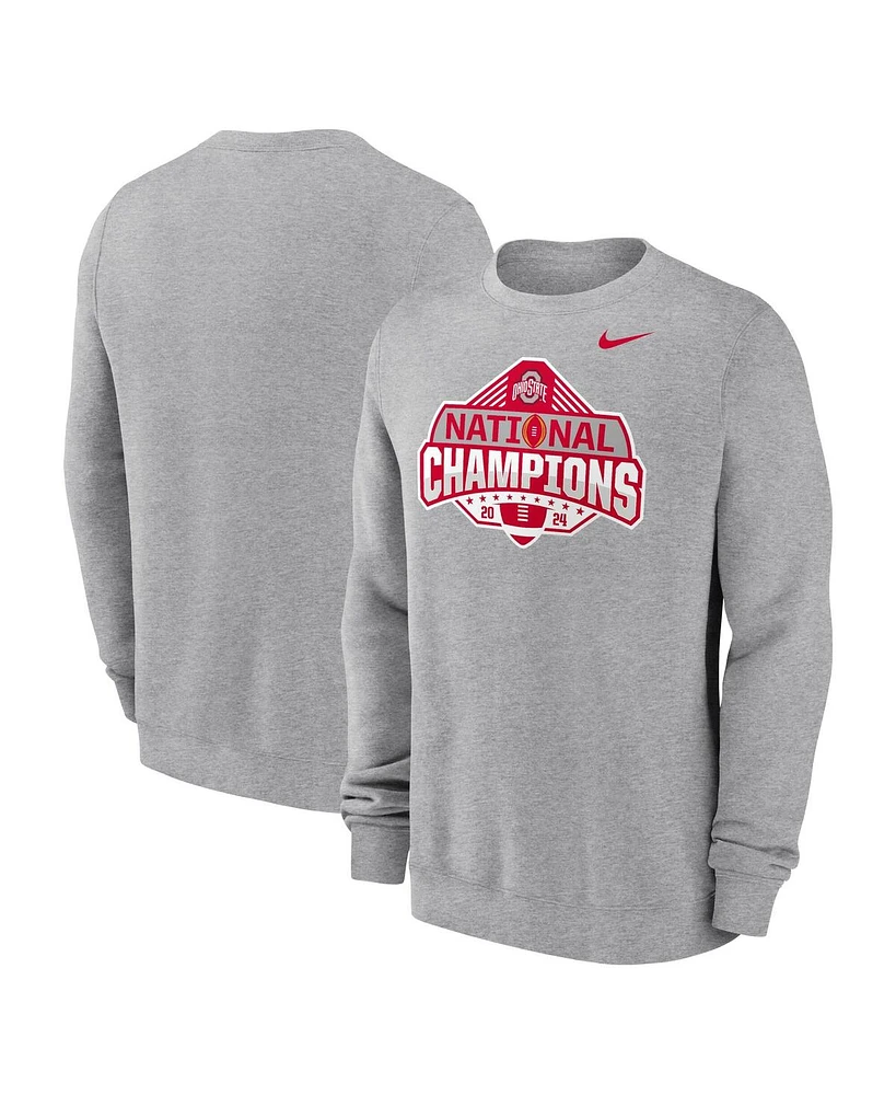 Nike Men's Heather Gray Ohio State Buckeyes College Football Playoff 2024 National Champions Logo Pullover Sweatshirt