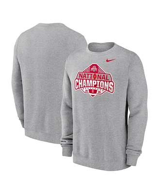 Nike Men's Heather Gray Ohio State Buckeyes College Football Playoff 2024 National Champions Logo Pullover Sweatshirt