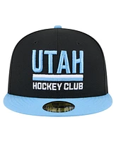 New Era Men's Black/Light Blue Utah Hockey Club Lockup 1st Season 59FIFTY Fitted Hat