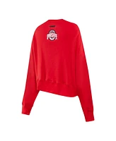 Pro Standard Women's Scarlet Ohio State Buckeyes Sequin Boxy Cropped Pullover Sweatshirt