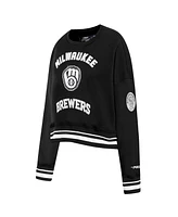 Pro Standard Women's Black Milwaukee Brewers Cultivated-Pearl Cropped Pullover Sweatshirt