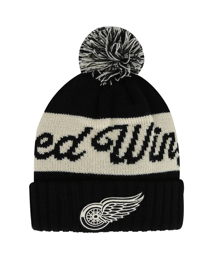 American Needle Men's Black/Cream Detroit Red Wings Adeline Cuffed Knit Hat with Pom