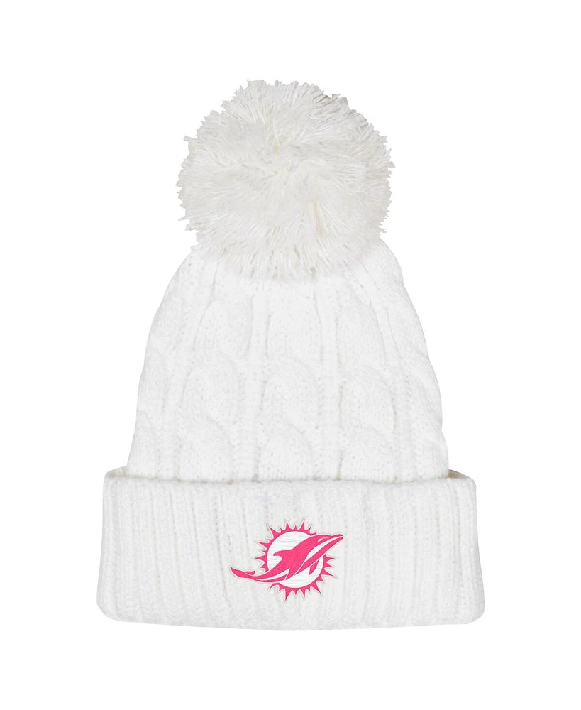 Outerstuff Big Girls White Miami Dolphins Cable Cuffed Knit Hat with Pom