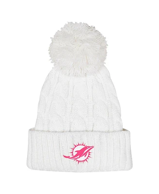 Outerstuff Big Girls White Miami Dolphins Cable Cuffed Knit Hat with Pom