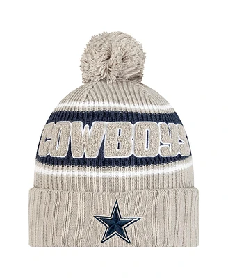 New Era Men's Gray/Navy Dallas Cowboys 2024 Sideline Sport Cuffed Knit Hat with Pom