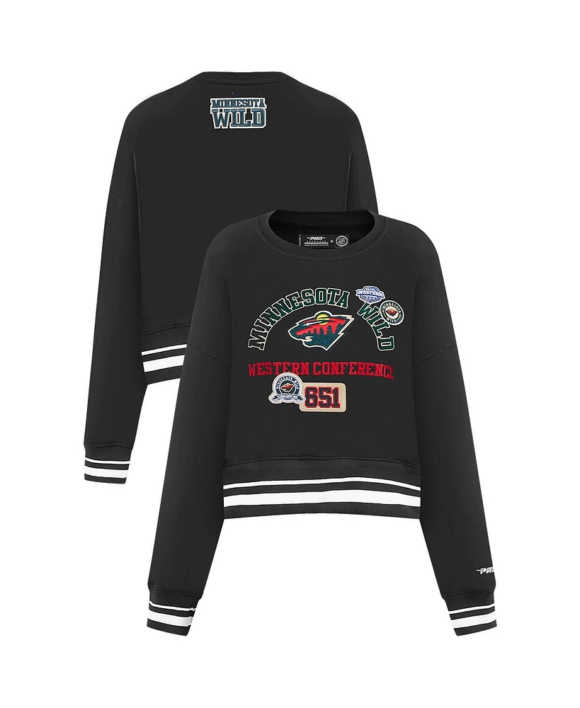 Pro Standard Women's Black Minnesota Wild Area Code Cropped Pullover Sweatshirt