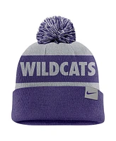 Nike Men's Gray/Purple Kansas State Wildcats Peak Stripe Cuffed Knit Hat with Pom